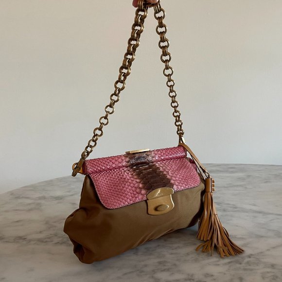Prada Tessuto Nylon and Python Chain Shoulder Bag - Picture 2 of 4